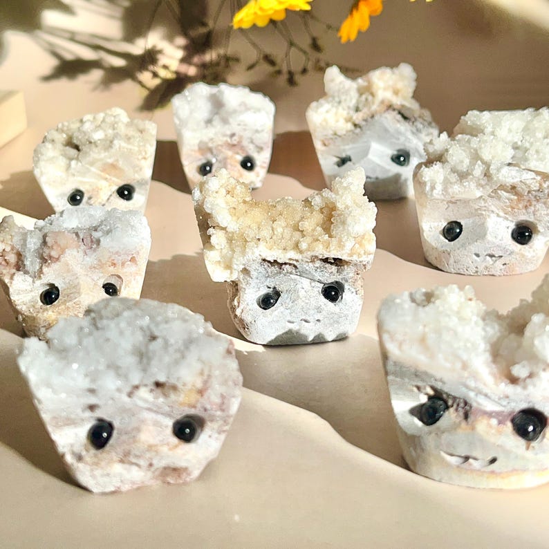 Natural Calcite Cluster Buddies Hedgehogs Healing Crystal Carving With Face