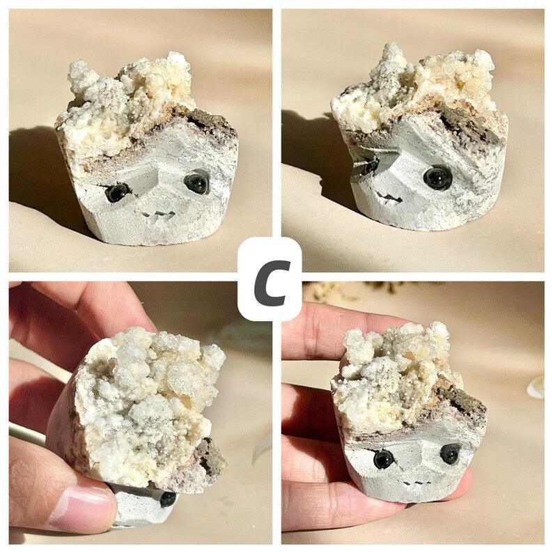 Natural Calcite Cluster Buddies Hedgehogs Healing Crystal Carving With Face