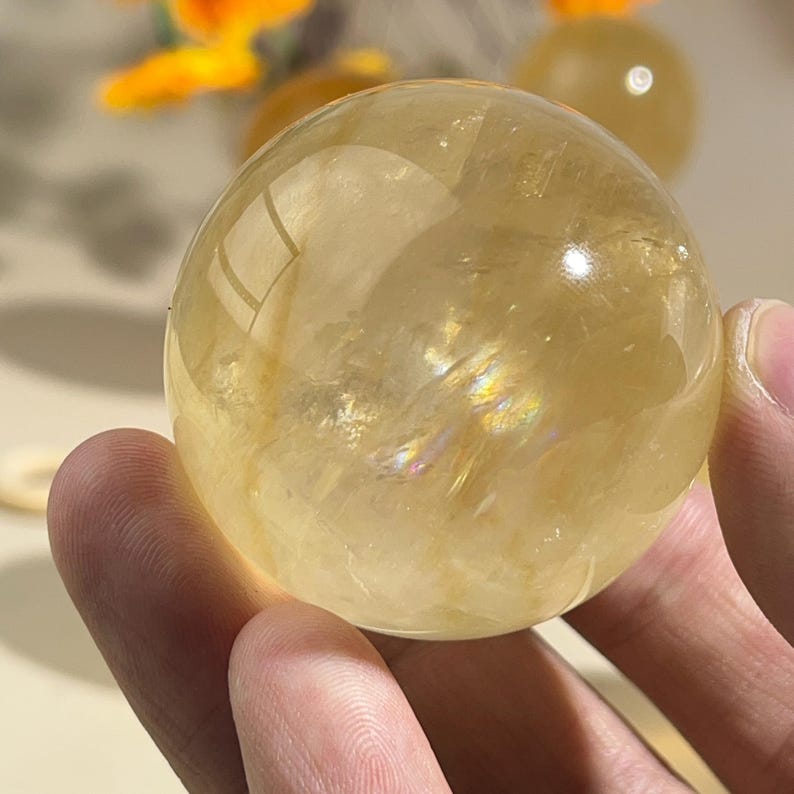 1Pcs Natural Honey Calcite Spheres Healing Crystal Crafts Crystal Spheres Gift With a Sphere holder