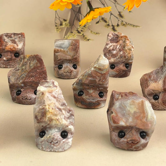 Natural Mexican Agate Buddies Hedgehogs Healing Crystal Carving With Face