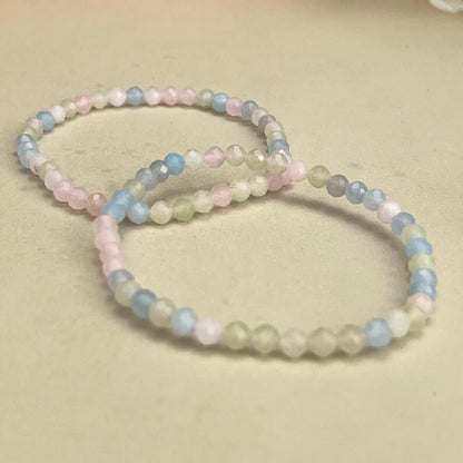 4mm Faceted Morganite Crystal Bracelets Healing Crystal Crafts Gemstone Bracelet