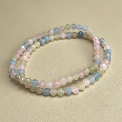 4mm Faceted Morganite Crystal Bracelets Healing Crystal Crafts Gemstone Bracelet