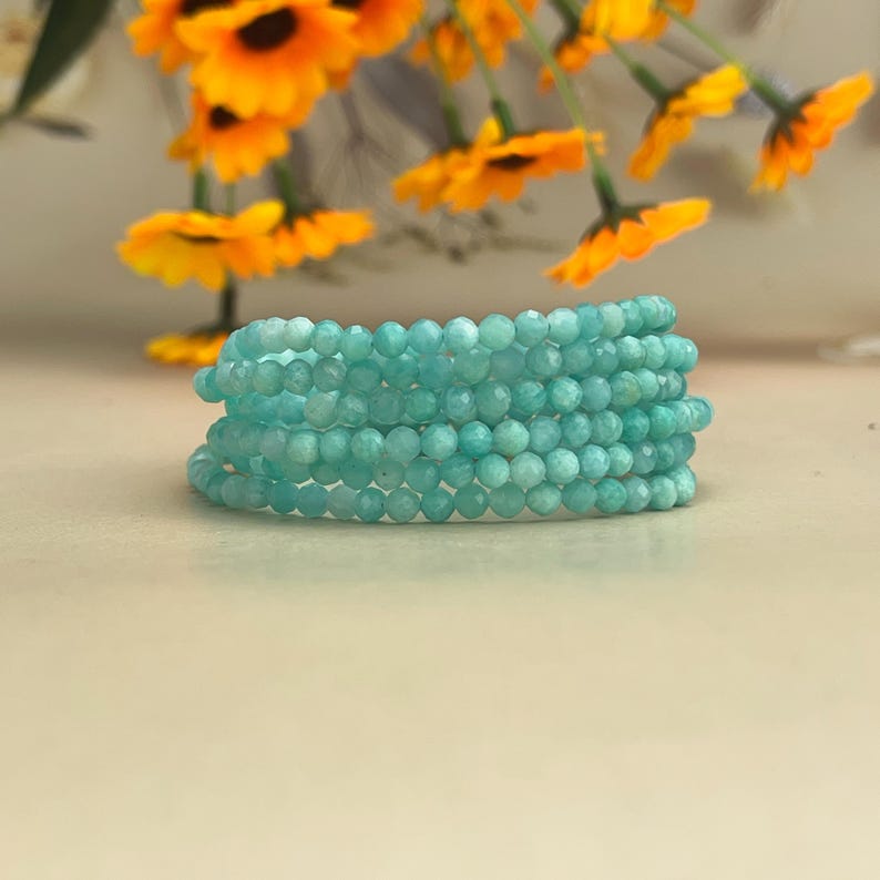 4mm Faceted Amazonite Crystal Bracelets Healing Crystal Crafts Gemstone Bracelet