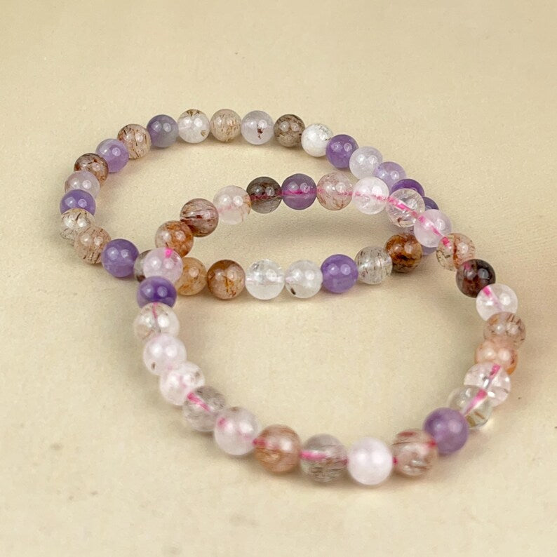 6/8/10mm Super 7 Crystal Bracelets Stretch Gemstone Bracelets Handmade Healing Crystal Crafts