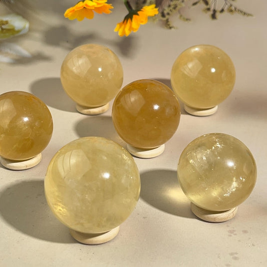 1Pcs Natural Honey Calcite Spheres Healing Crystal Crafts Crystal Spheres Gift With a Sphere holder