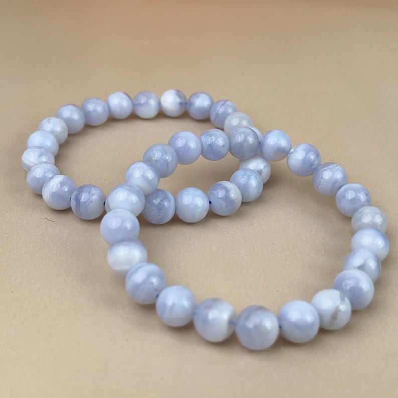 【Bracelet】6/8/10MM 5A Natural Blue Lace Agate Crystal Bracelets Handmade Healing Crystal Crafts Gift for Women