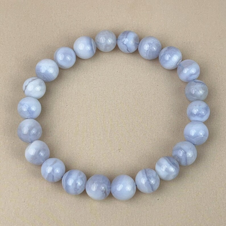 【Bracelet】6/8/10MM 5A Natural Blue Lace Agate Crystal Bracelets Handmade Healing Crystal Crafts Gift for Women