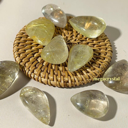 Small Crystal Golden Rutilated Quartz Tear Drops Crystal Carved Healing Crystal Crafts Gemstone Pet