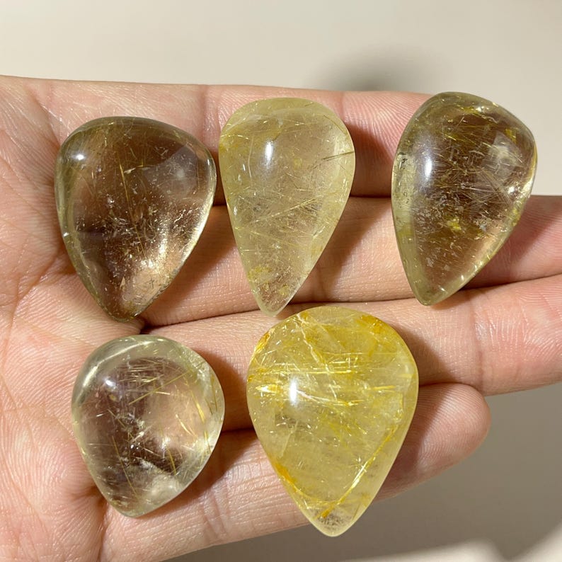 Small Crystal Golden Rutilated Quartz Tear Drops Crystal Carved Healing Crystal Crafts Gemstone Pet