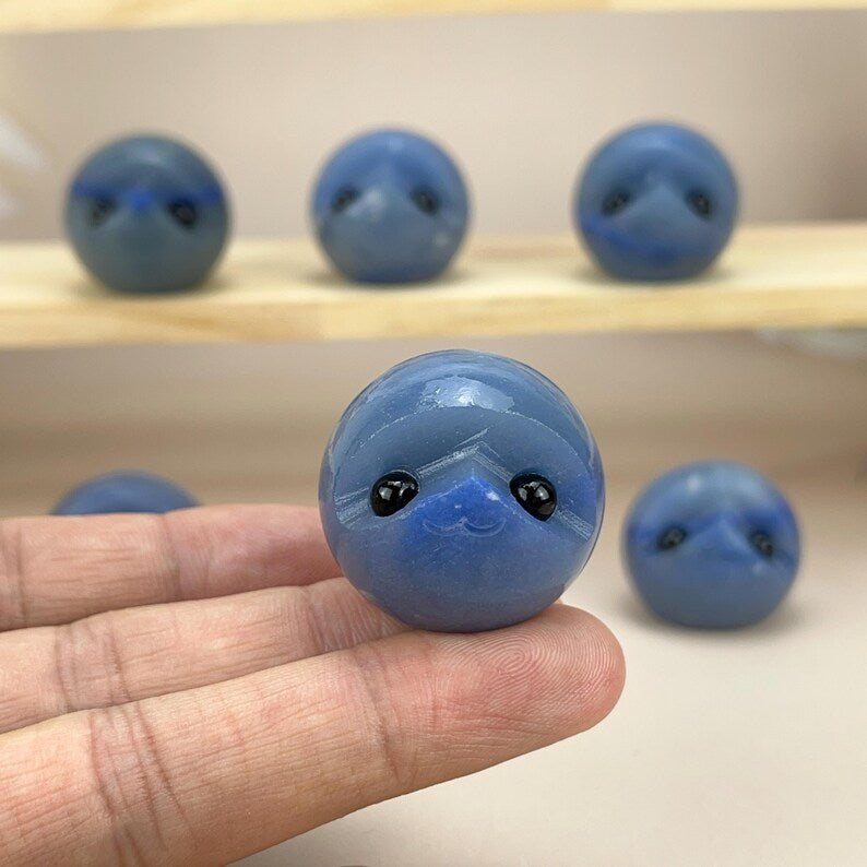 Natural 30mm Blue Aventurine Sphere Buddies Hedgehogs Healing Crystal Carving With Face Crystal Pet