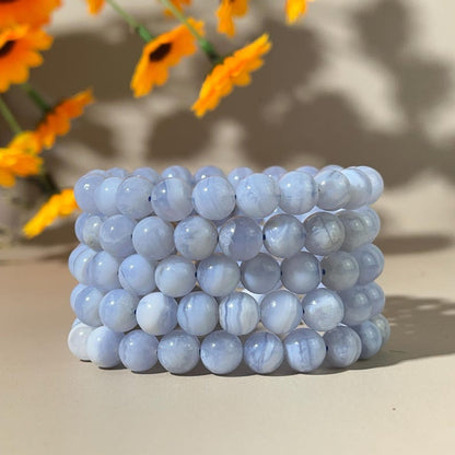 【Bracelet】6/8/10MM 5A Natural Blue Lace Agate Crystal Bracelets Handmade Healing Crystal Crafts Gift for Women