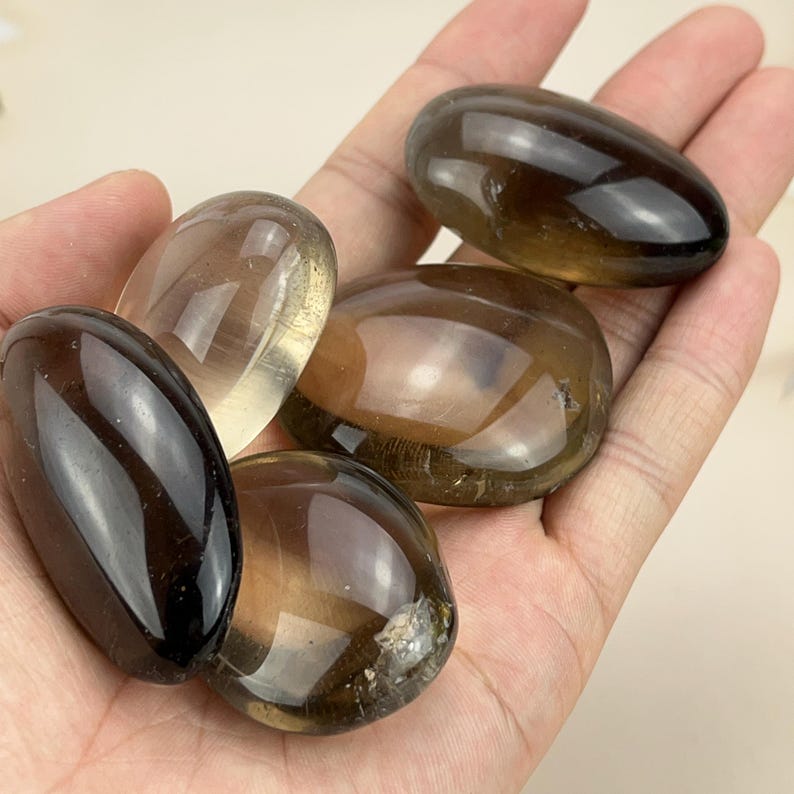 Natural Smoky Quartz Palm Stones Healing Crystal Crafts Smokey Palms Gemstones