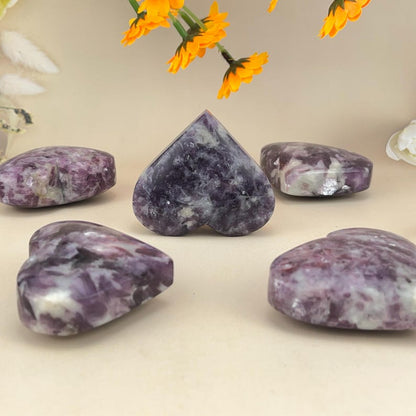 Lepidolite Hearts Carved Healing Crystal Crafts Gemstone Carvings Gemstone