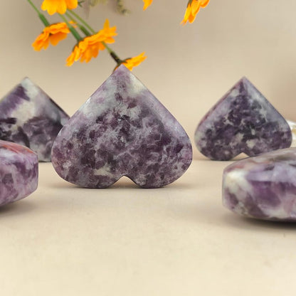 Lepidolite Hearts Carved Healing Crystal Crafts Gemstone Carvings Gemstone
