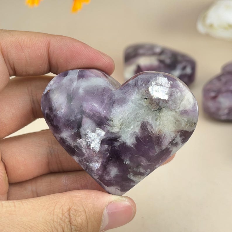 Lepidolite Hearts Carved Healing Crystal Crafts Gemstone Carvings Gemstone