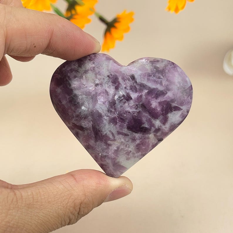 Lepidolite Hearts Carved Healing Crystal Crafts Gemstone Carvings Gemstone
