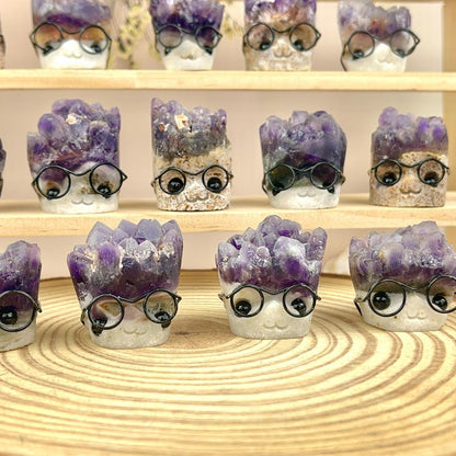 Natural Amethyst Clsuter Crystal Buddies Hedgehogs Healing Crystal Carving With Face
