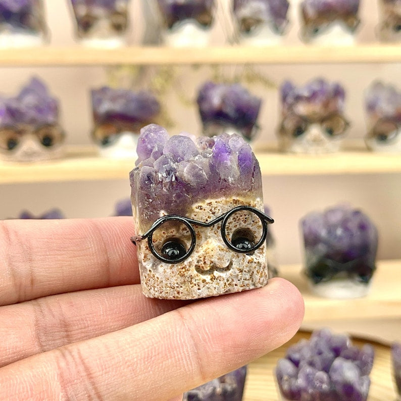 Natural Amethyst Clsuter Crystal Buddies Hedgehogs Healing Crystal Carving With Face