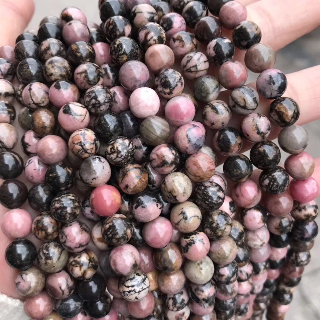 Genuine Natural A Grade Loose Round Semi Precious Smooth Black Lace Rhodonite Gemstone Beads 4/6/8/10/12mm Full Strand 15"