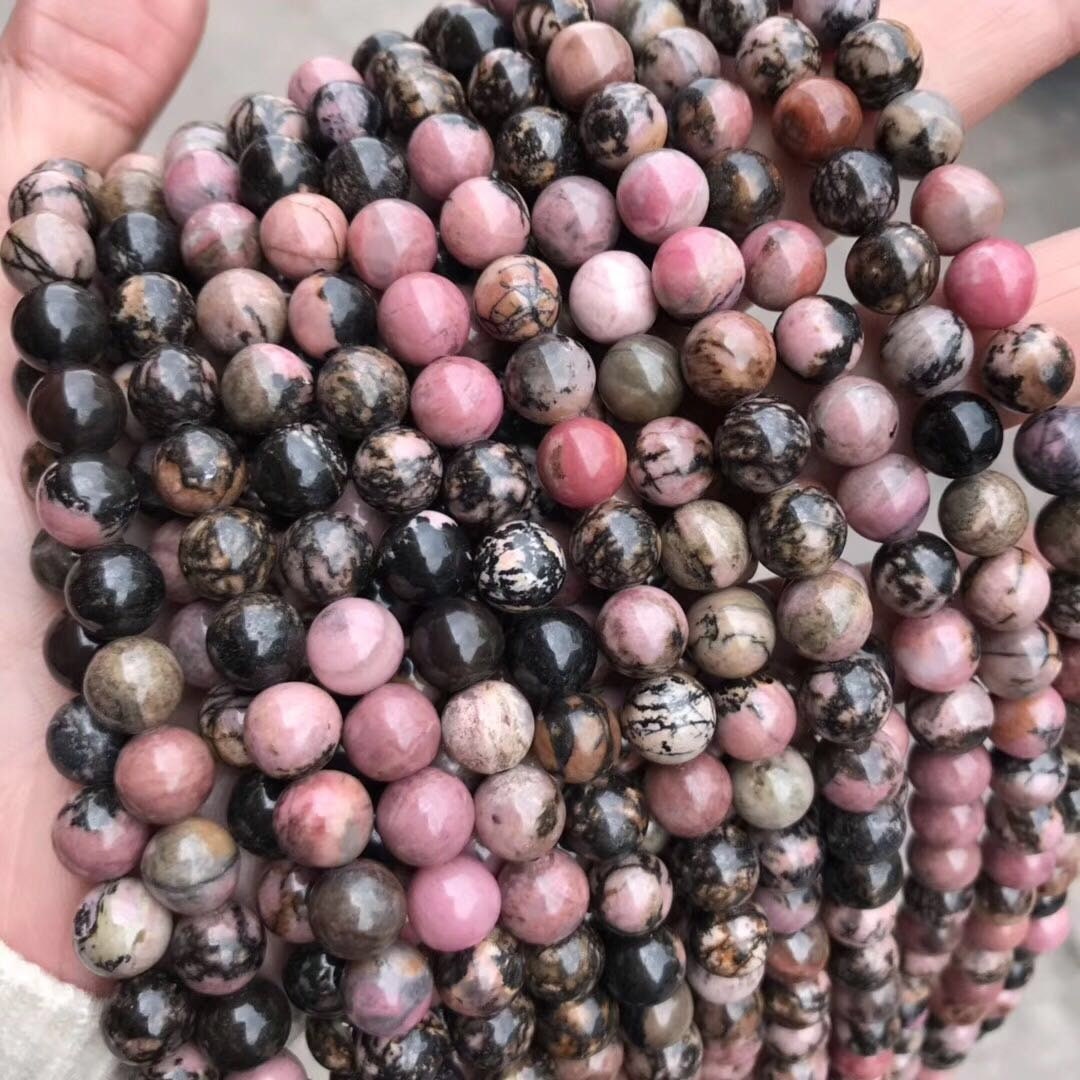 Genuine Natural A Grade Loose Round Semi Precious Smooth Black Lace Rhodonite Gemstone Beads 4/6/8/10/12mm Full Strand 15"