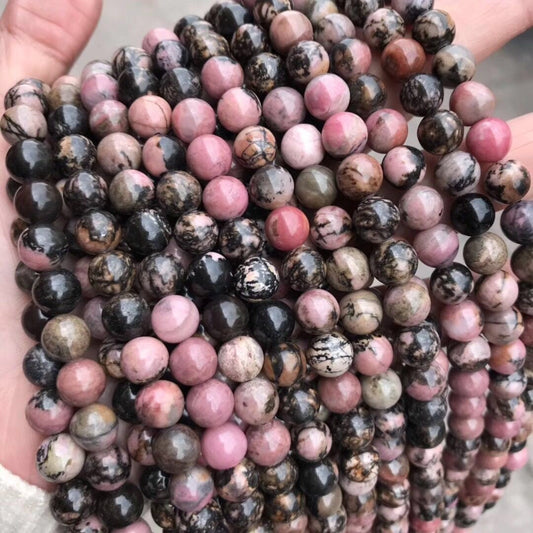 Genuine Natural A Grade Loose Round Semi Precious Smooth Black Lace Rhodonite Gemstone Beads 4/6/8/10/12mm Full Strand 15"